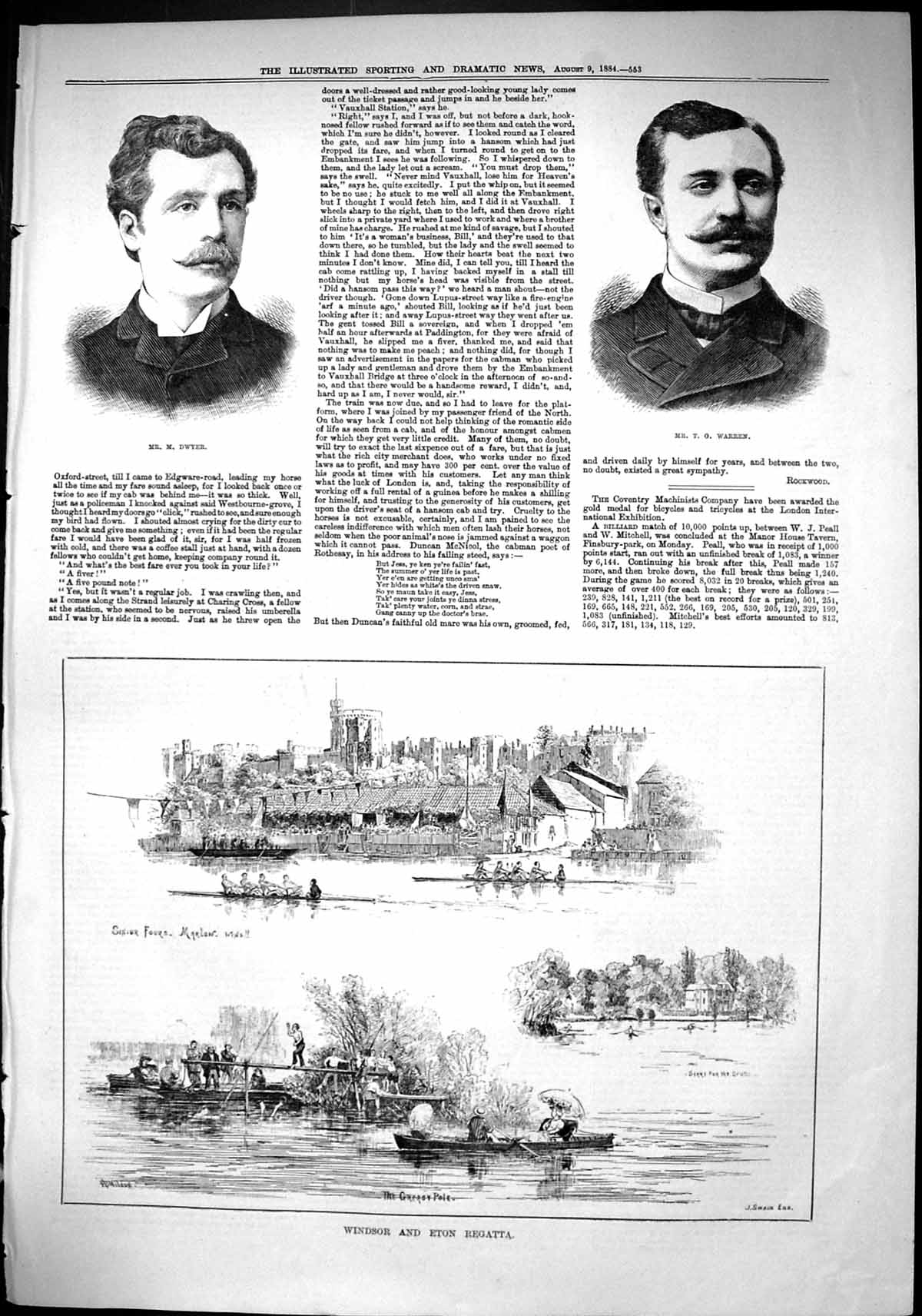 Old Sporting Dramatic News 1884 Dwyer Warren Windsor Eton Regatta Mar Victorian