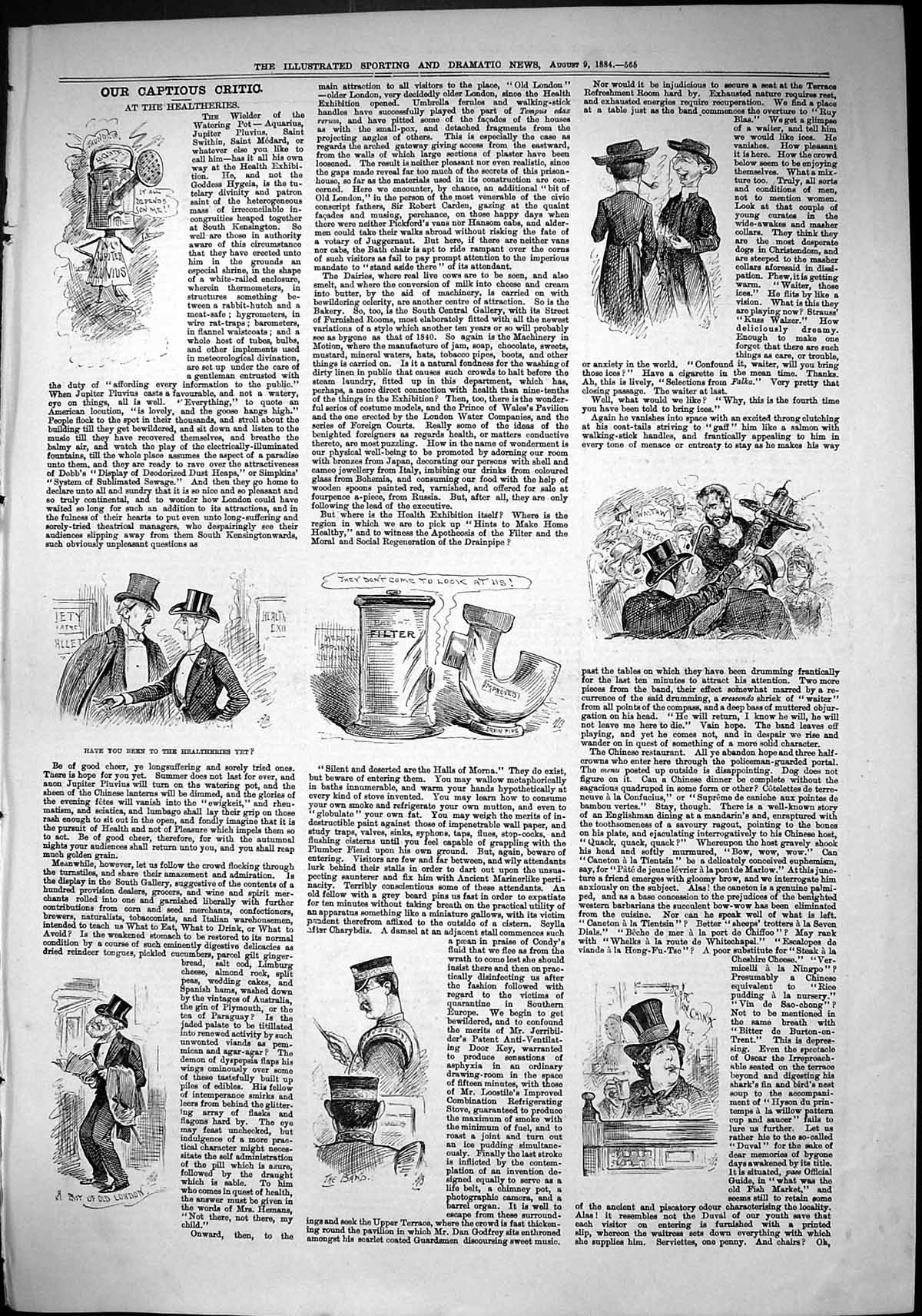 Old Antique Print Sporting Dramatic News 1884 Captious Critic Healtheries 19th