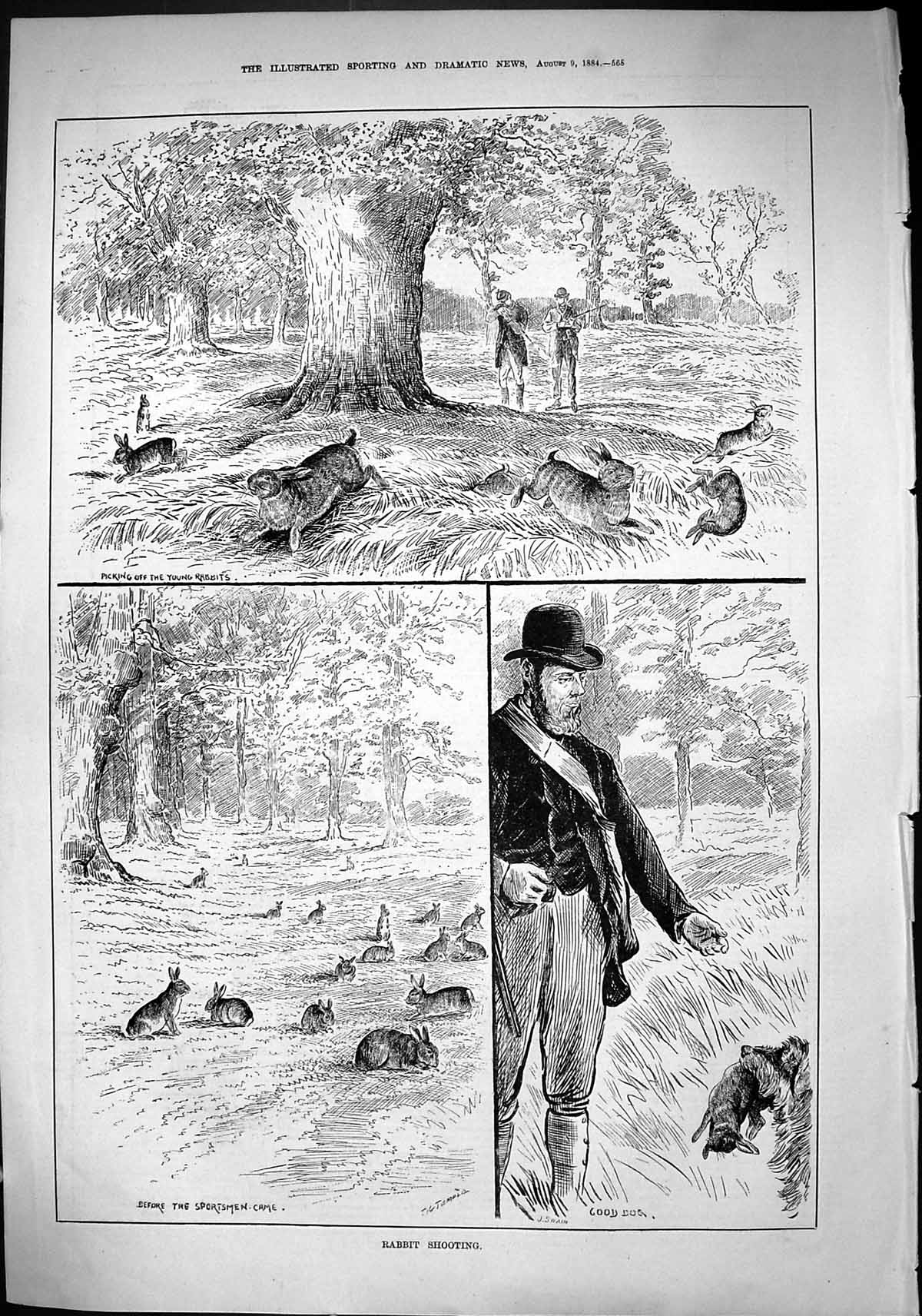 Old Sporting Dramatic News 1884 Rabbit Shooting Hunting Sportsmen Hou Victorian