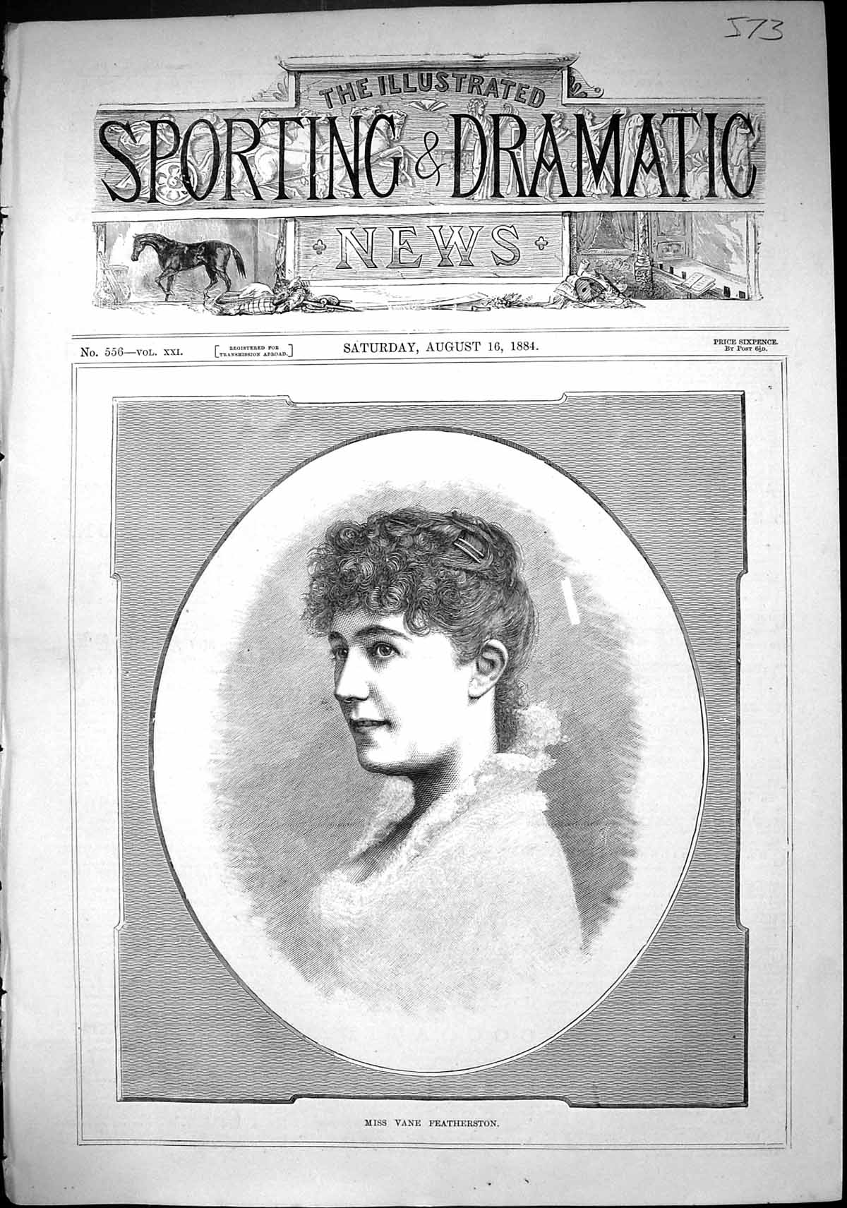Old Antique Print Sporting Dramatic News 1884 Miss Vane Featherston Lady 19th