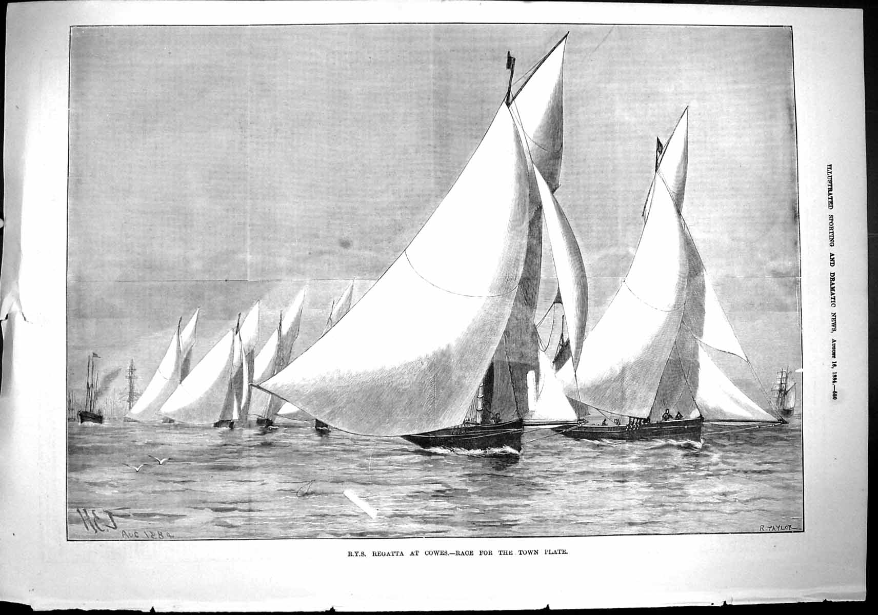 Old Sporting Dramatic News 1884 R.Y.S. Regatta Cowes Yachts Race Town Victorian