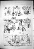 Old Sporting Dramatic News 1884 Ramsgate Seaside Resort Beach Childre Victorian