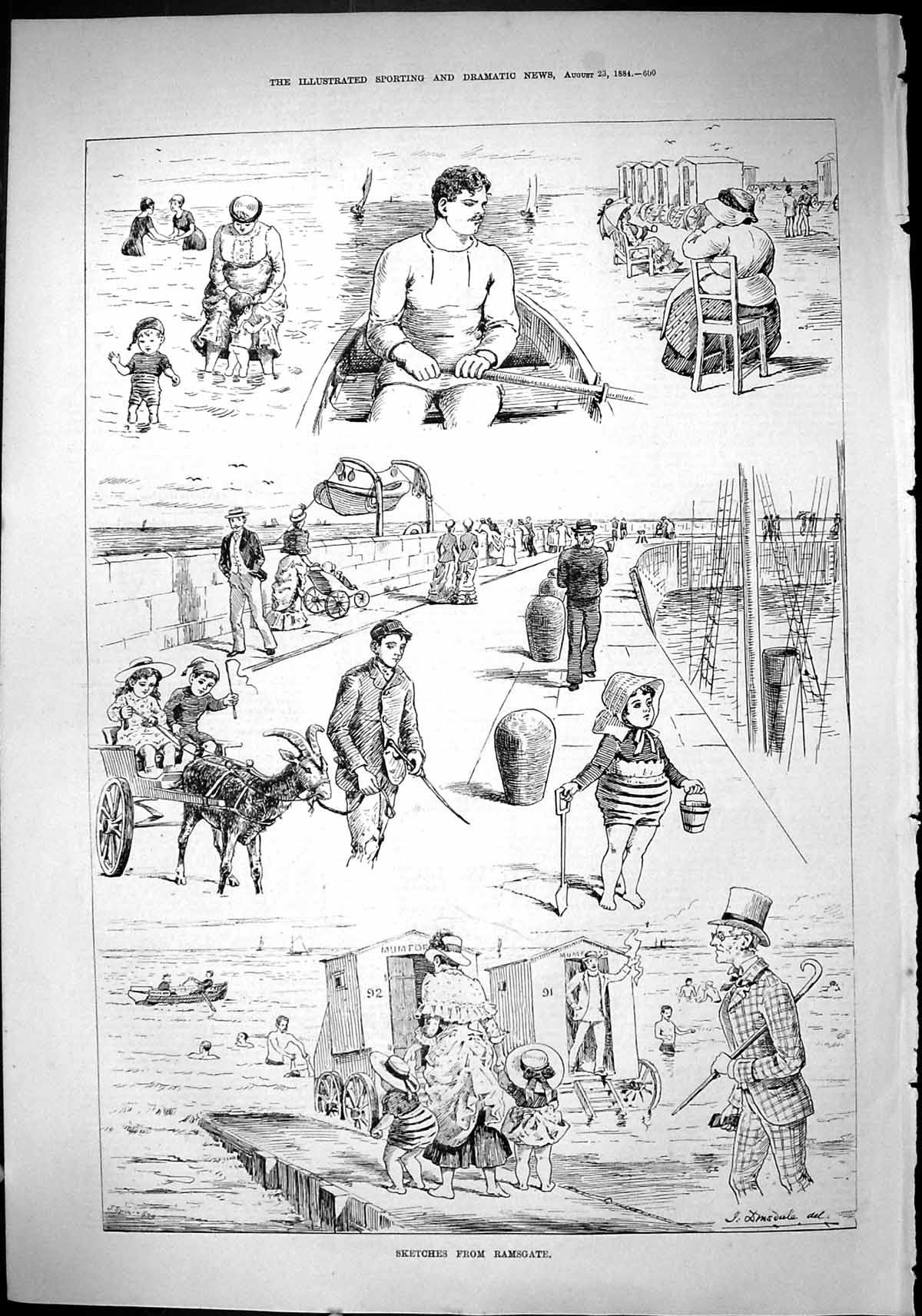 Old Sporting Dramatic News 1884 Ramsgate Seaside Resort Beach Childre Victorian