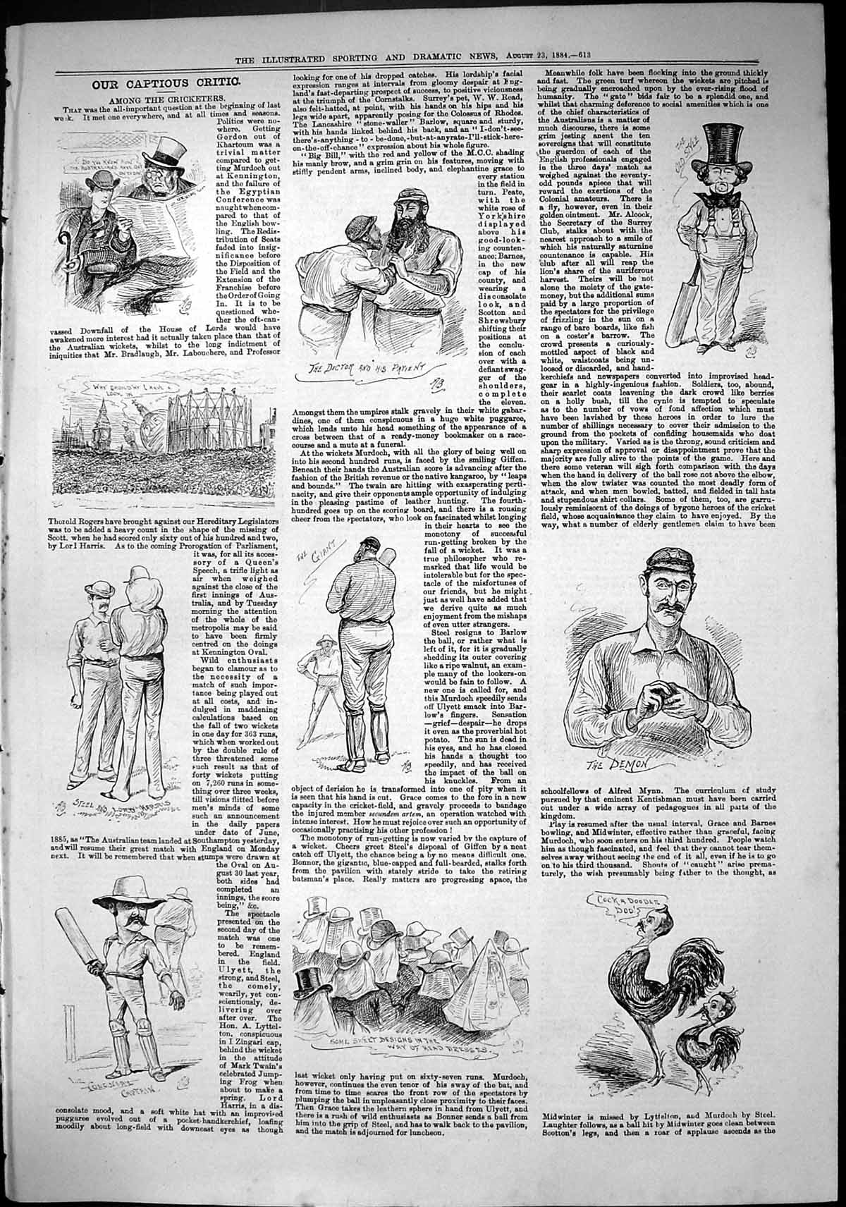 Old Sporting Dramatic News 1884 Captious Critic Cricketers Sport Harr Victorian