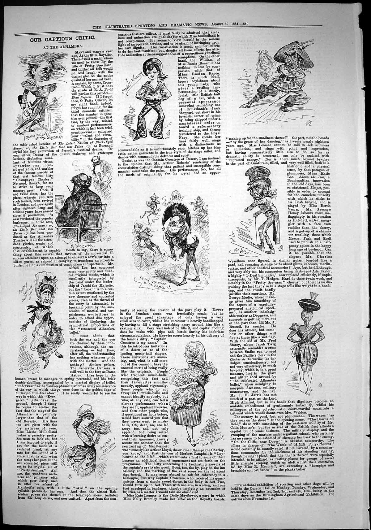 Old Sporting Dramatic News 1884 Captious Critic Alhambra Theatre Mayf Victorian