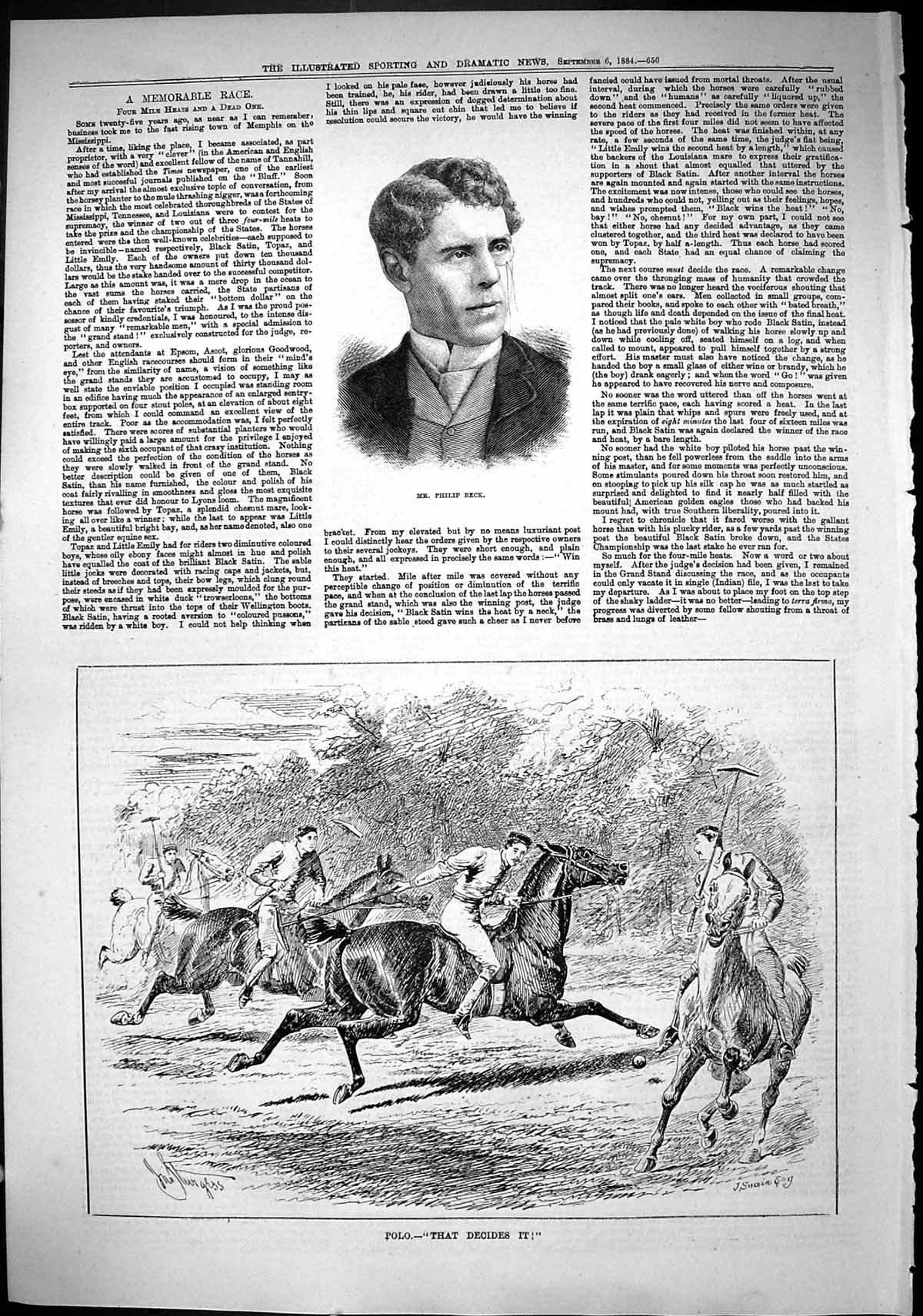 Old Sporting Dramatic News 1884 Phillip Beck Polo Horses Sport Swain Victorian