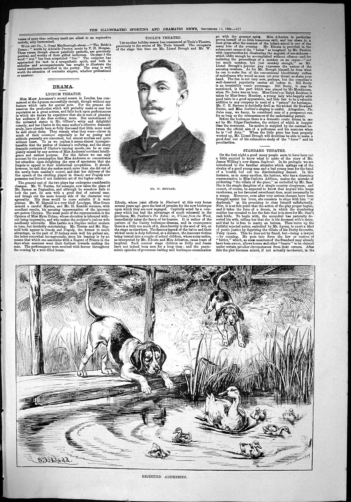 Old Antique Print Sporting Dramatic News 1884 Newham Hound Dogs Duck Pond 19th
