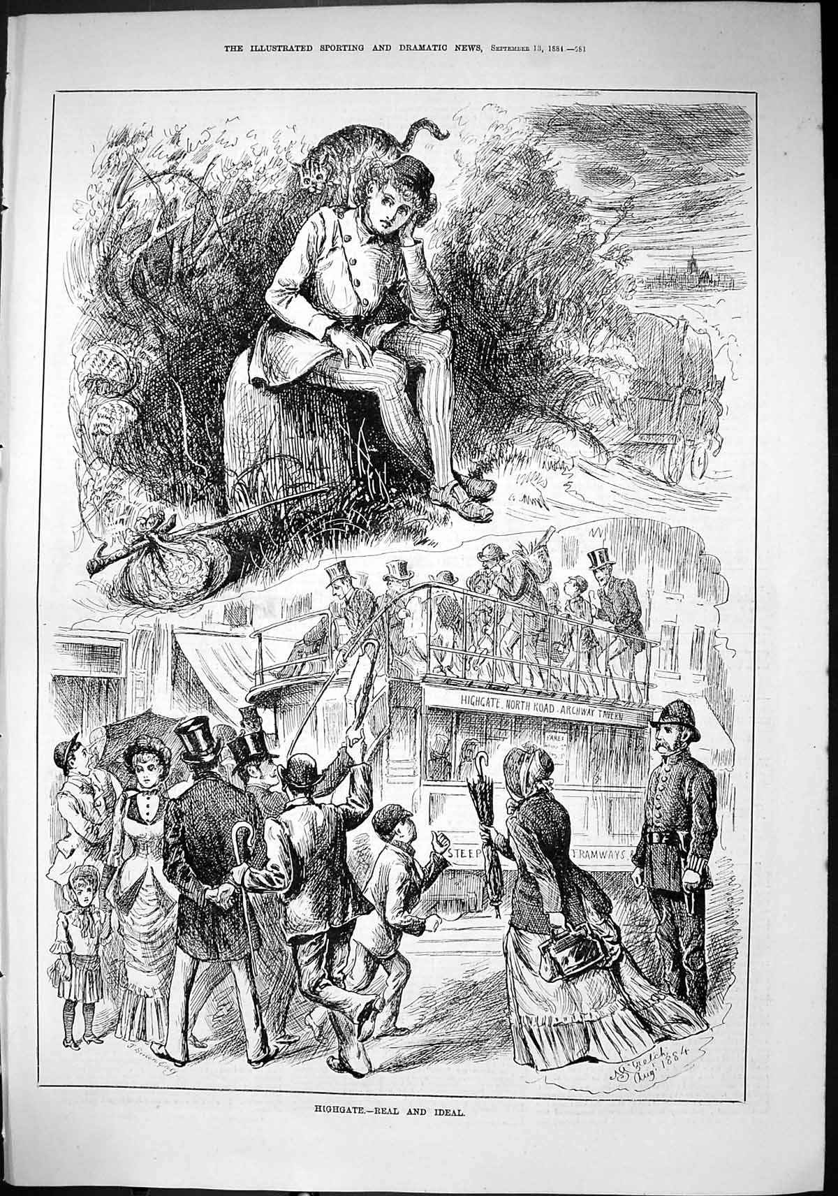 Old Sporting Dramatic News 1884 Highgate Archway Tavern Transport Man Victorian