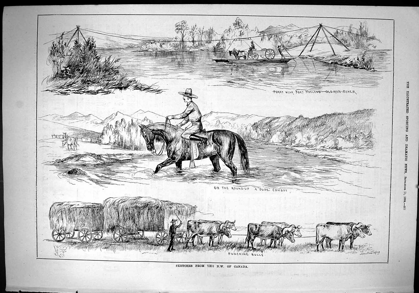 Antique Print Sporting Dramatic News 1884 Canada Ferry Boat Fort Macleod Ma