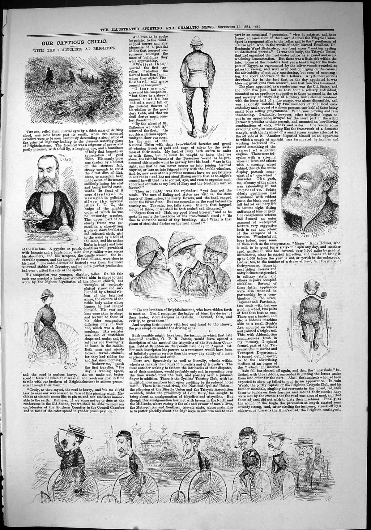Old Sporting Dramatic News 1884 Captious Critic Tricyclists Brighton Victorian