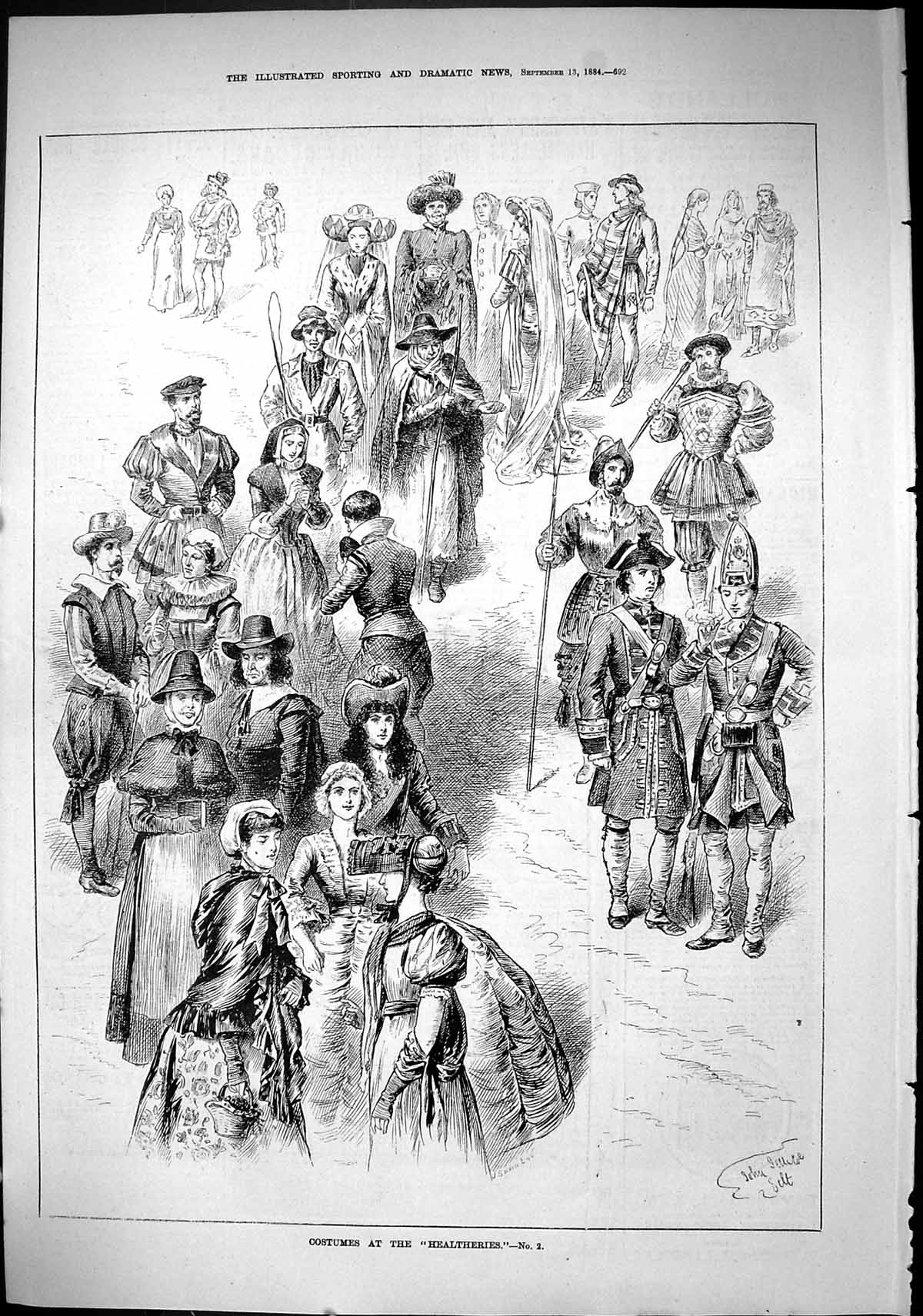 Antique Print Sporting Dramatic News 1884 Costumes Healtheries Fancy Dress 19th