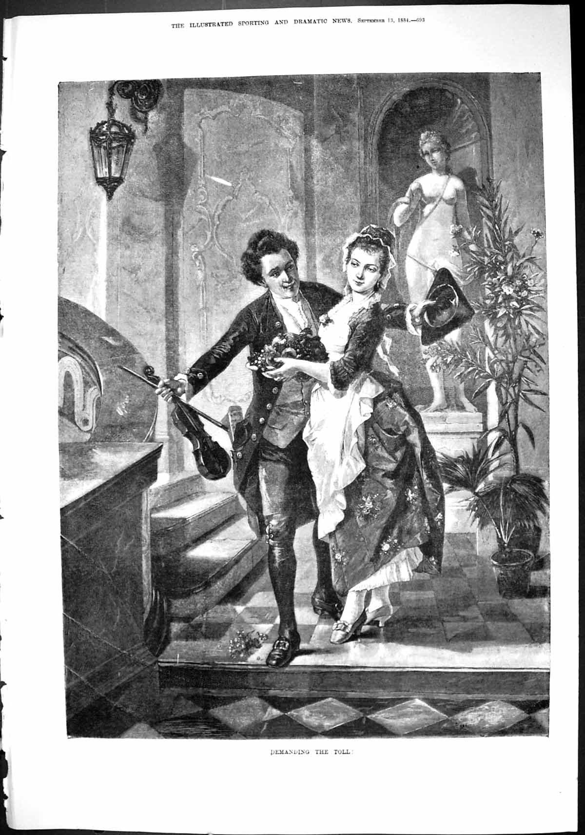 Old Sporting Dramatic News 1884 Demanding Toll Music Man Lady Bowl Fr Victorian