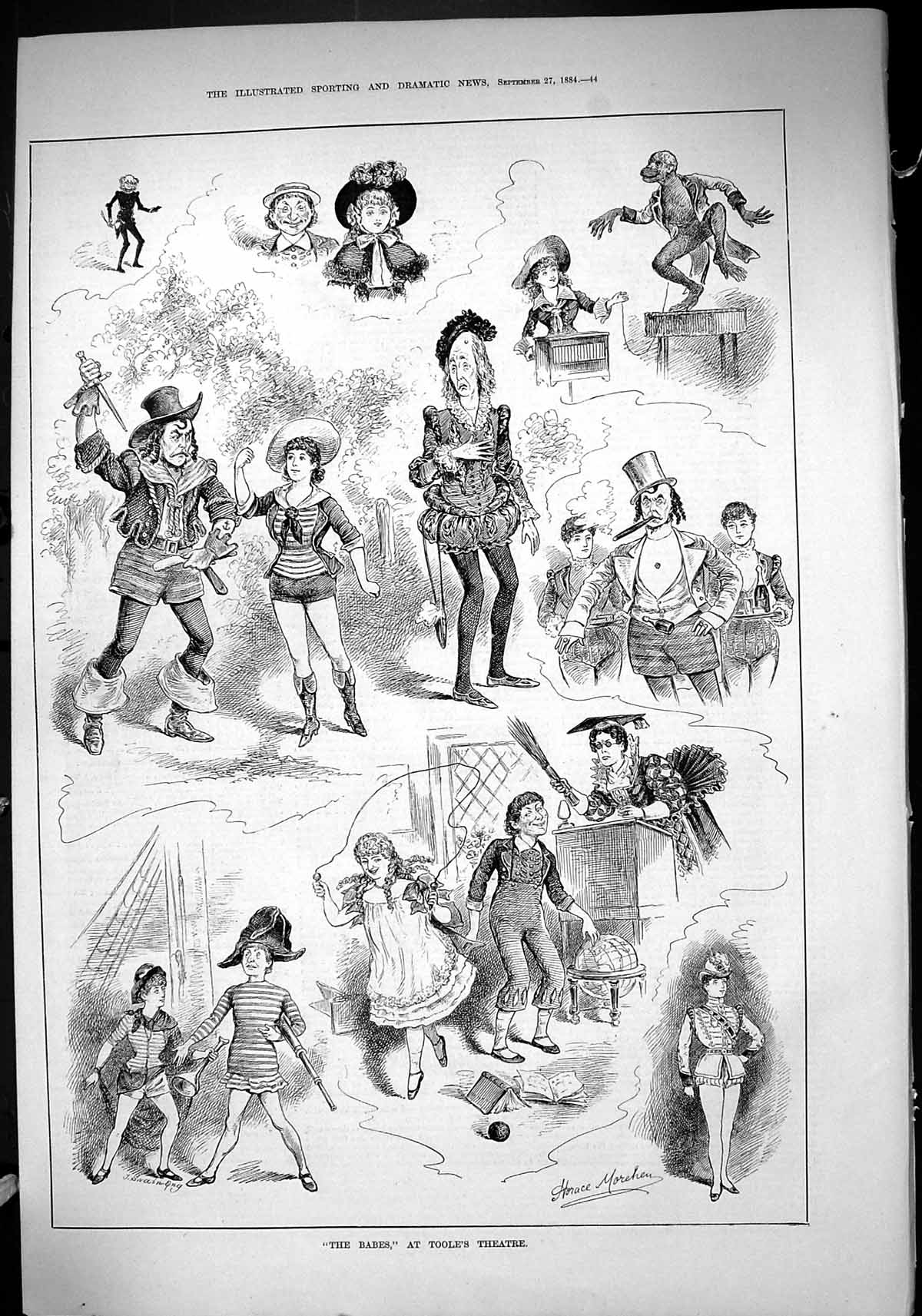 Original Old Antique Print 1884 Babes Toole'S Theatre Actors Costumes Swain