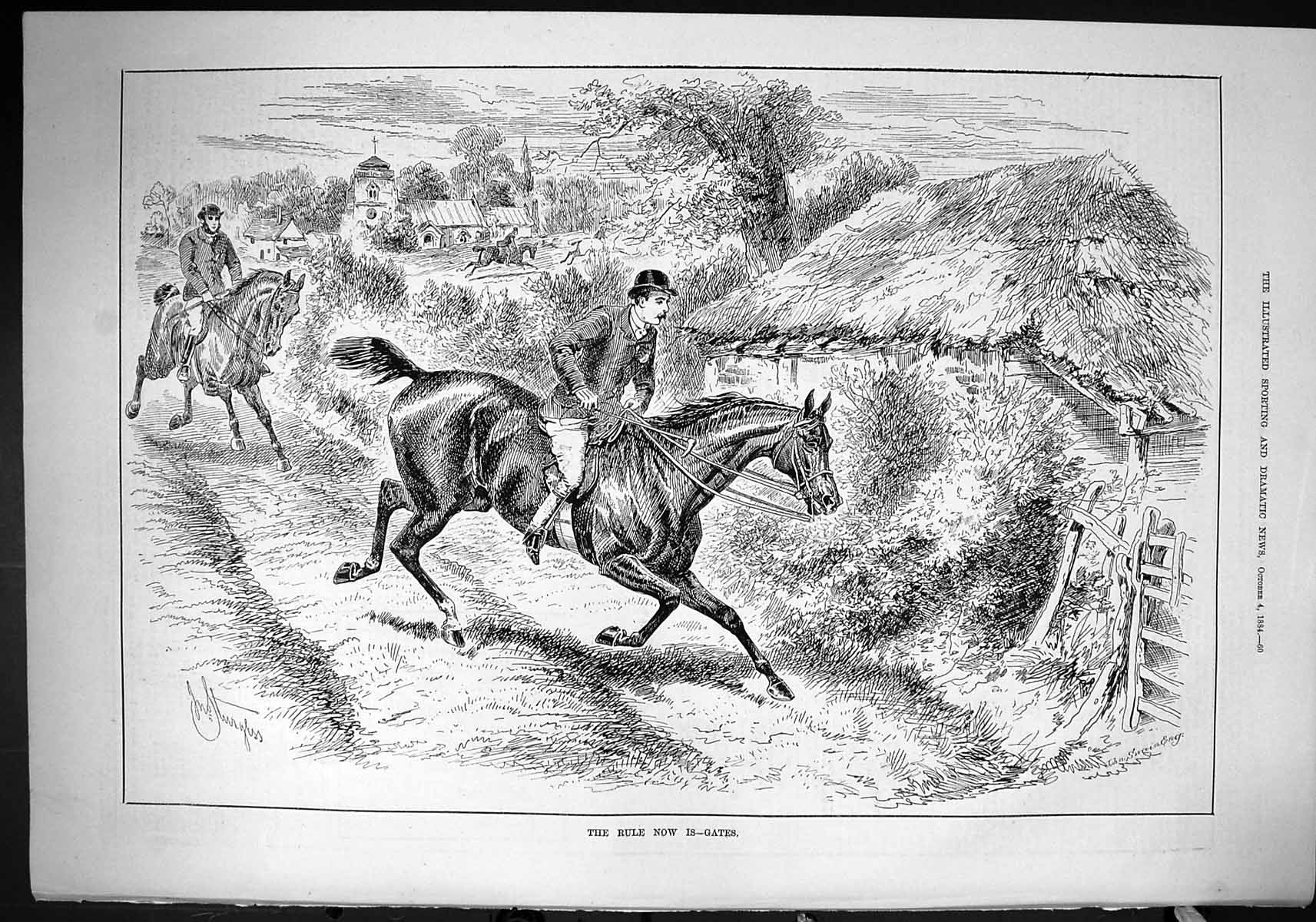 Original Old Antique Print 1884 Horses Hunting Sport Huntsmen Swain Victorian