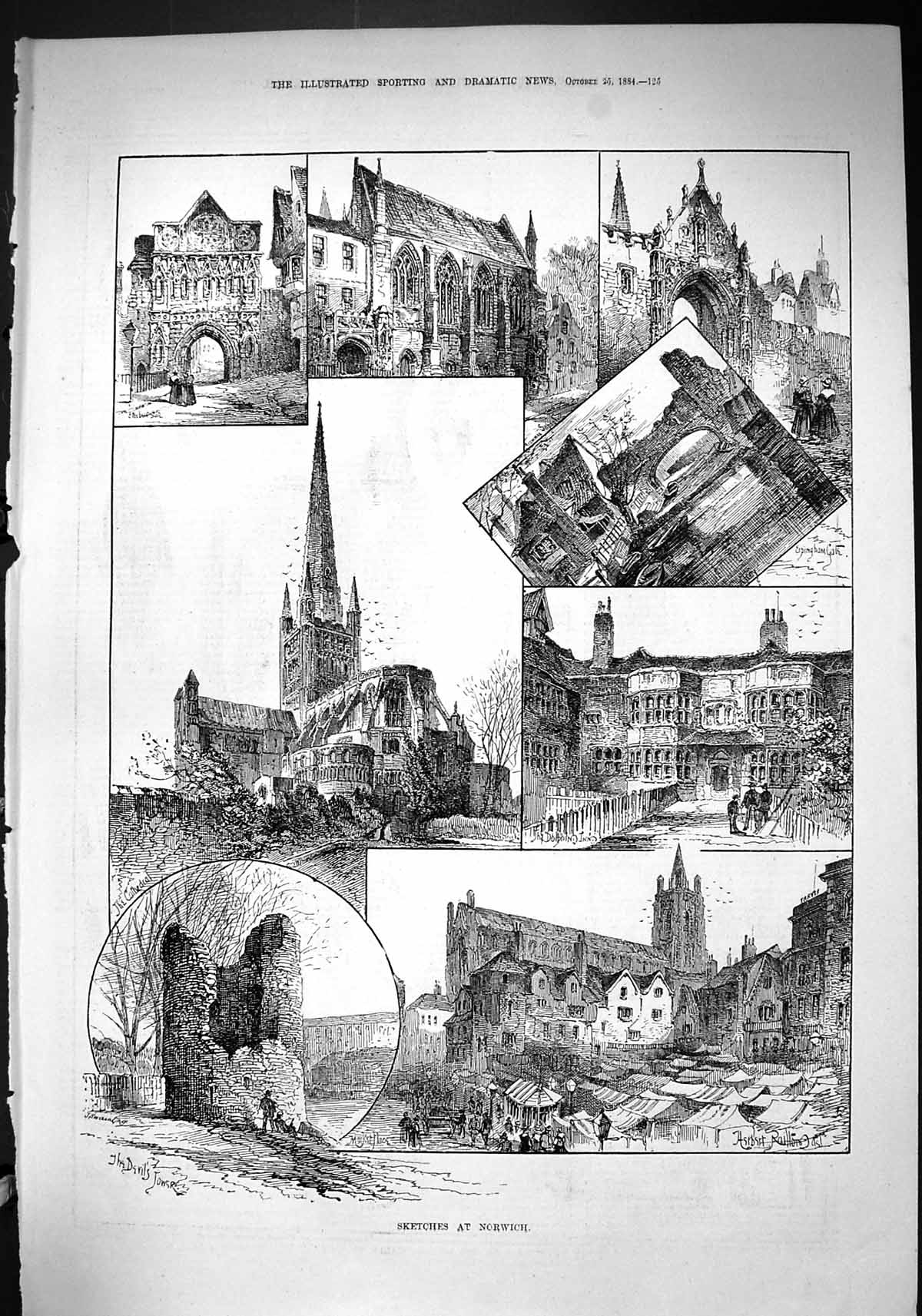 Old 1884 Norwich Erpingham Gate Cathedral Devil'S Tower Herbert Archi Victorian