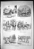 Original Old Antique Print 1884 Fox Cub Hunting Horses Sport Broken Gate 19th
