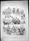 Original Old Antique Print 1884 Berlin Corso Horses Carriage Transport 19th