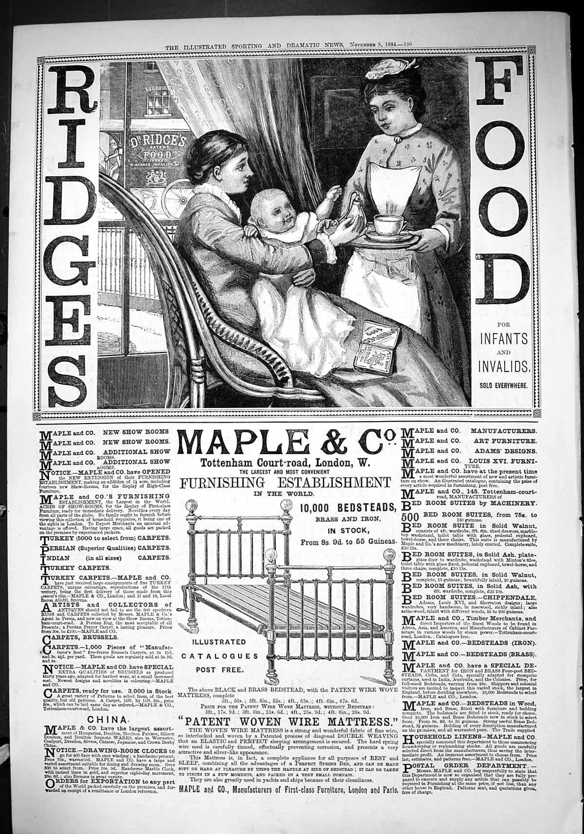 Old Print 1884 Ridges Food Maple Co Furnishing Establishment London Paris 19th