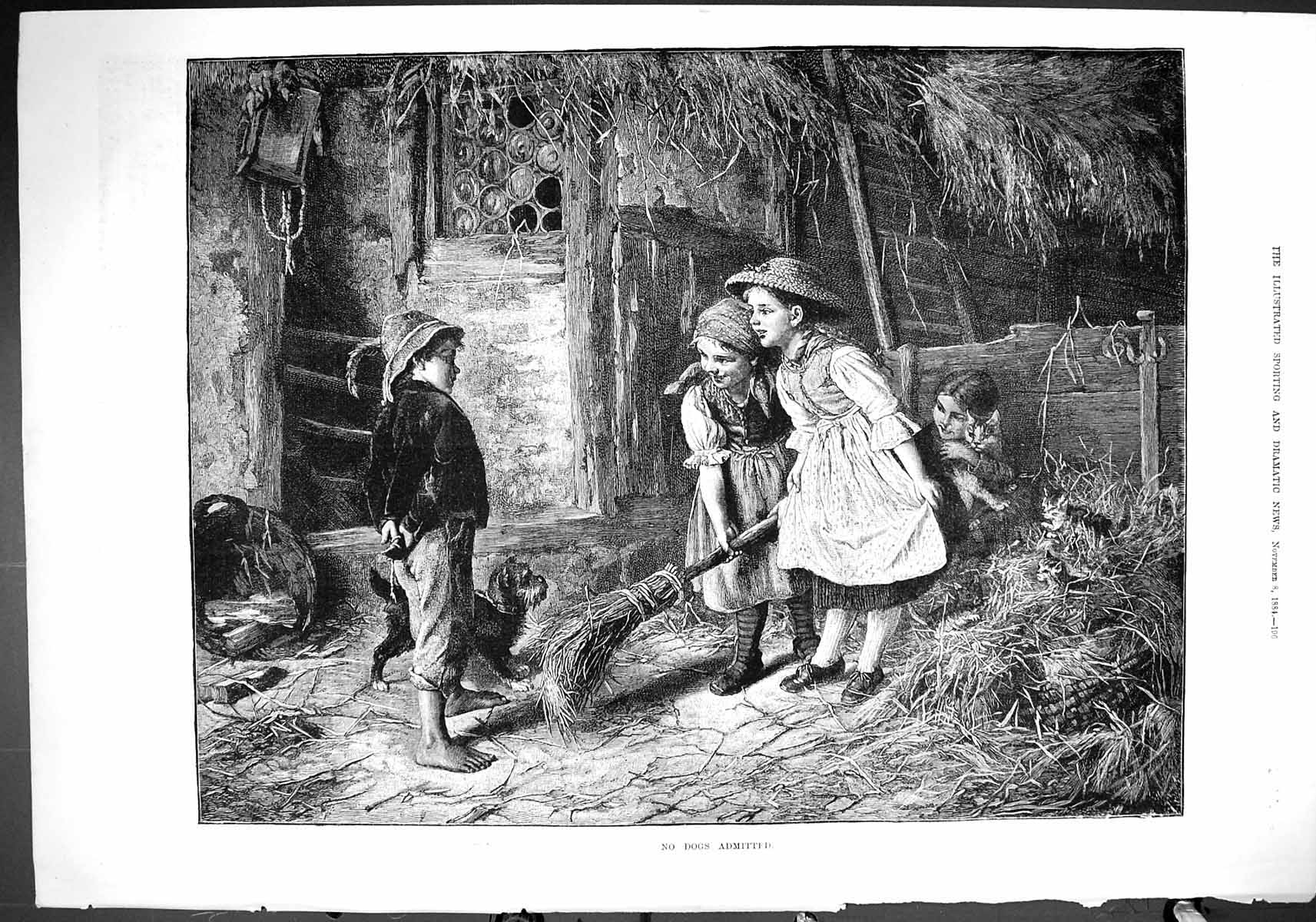 Old 1884 No Dogs Admitted Children Farmyard Barn Animals Little Boy G Victorian