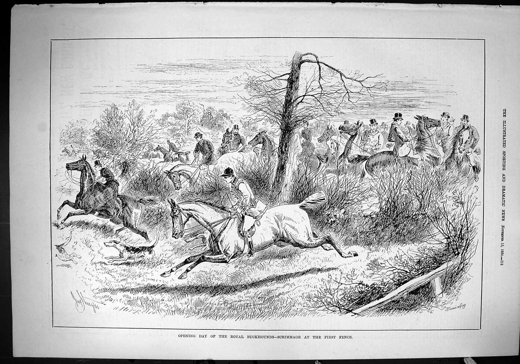 Old 1884 Opening Day Royal Buckhounds Scrimmage First Fence Hunting S Victorian