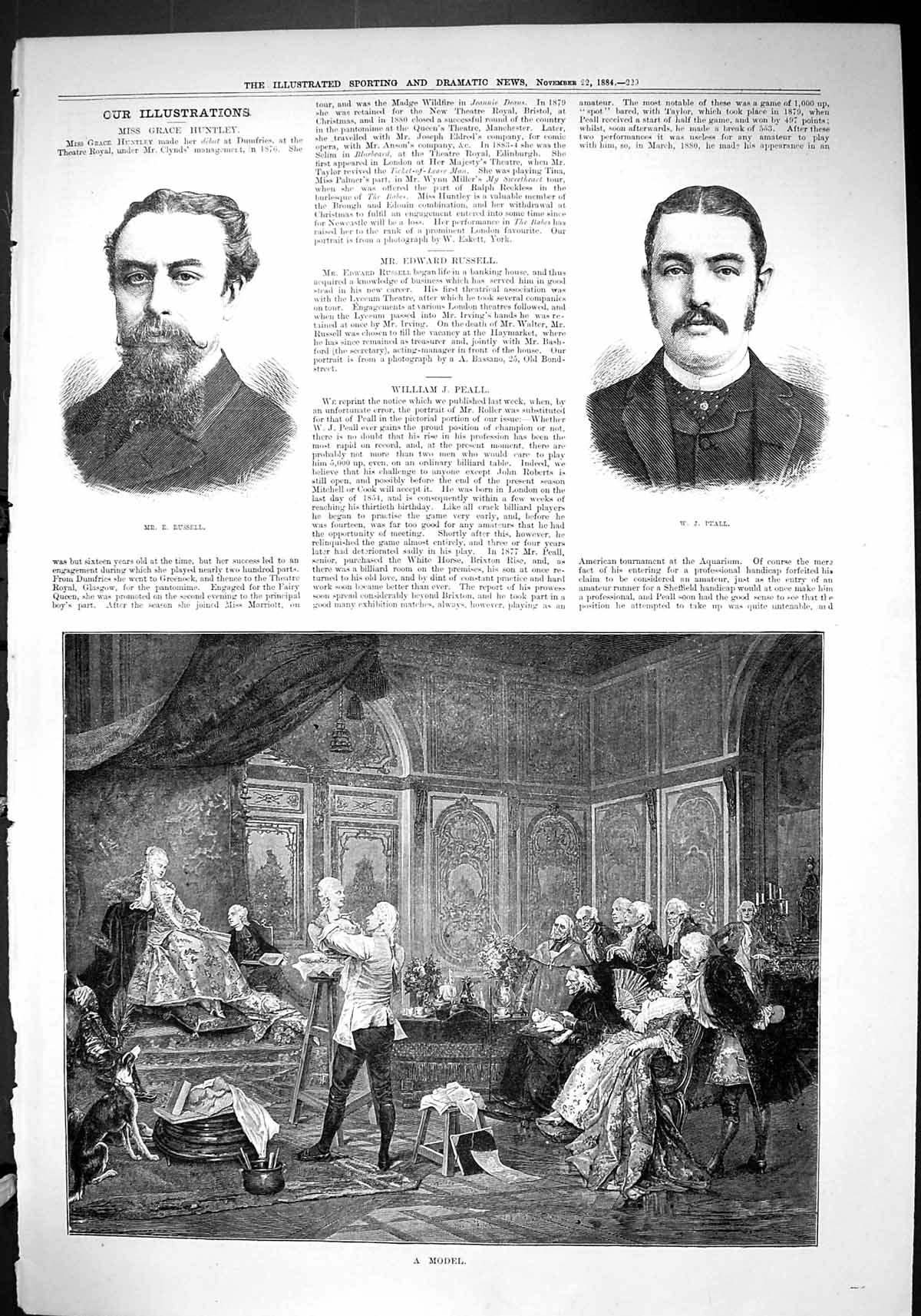 Original Old Antique Print 1884 Portrait Russell Peall Art Sculpture Model 19th