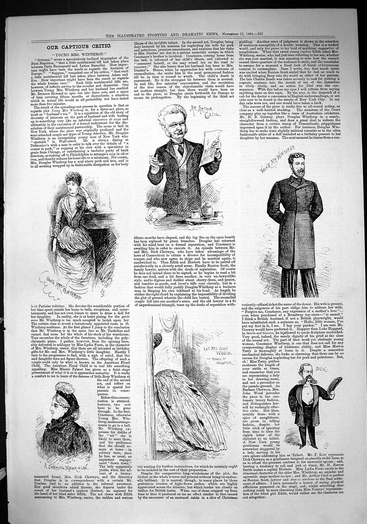 Old 1884 Captious Critic Young Mrs Winthorp Arthur Cecil Dick John Wo Victorian