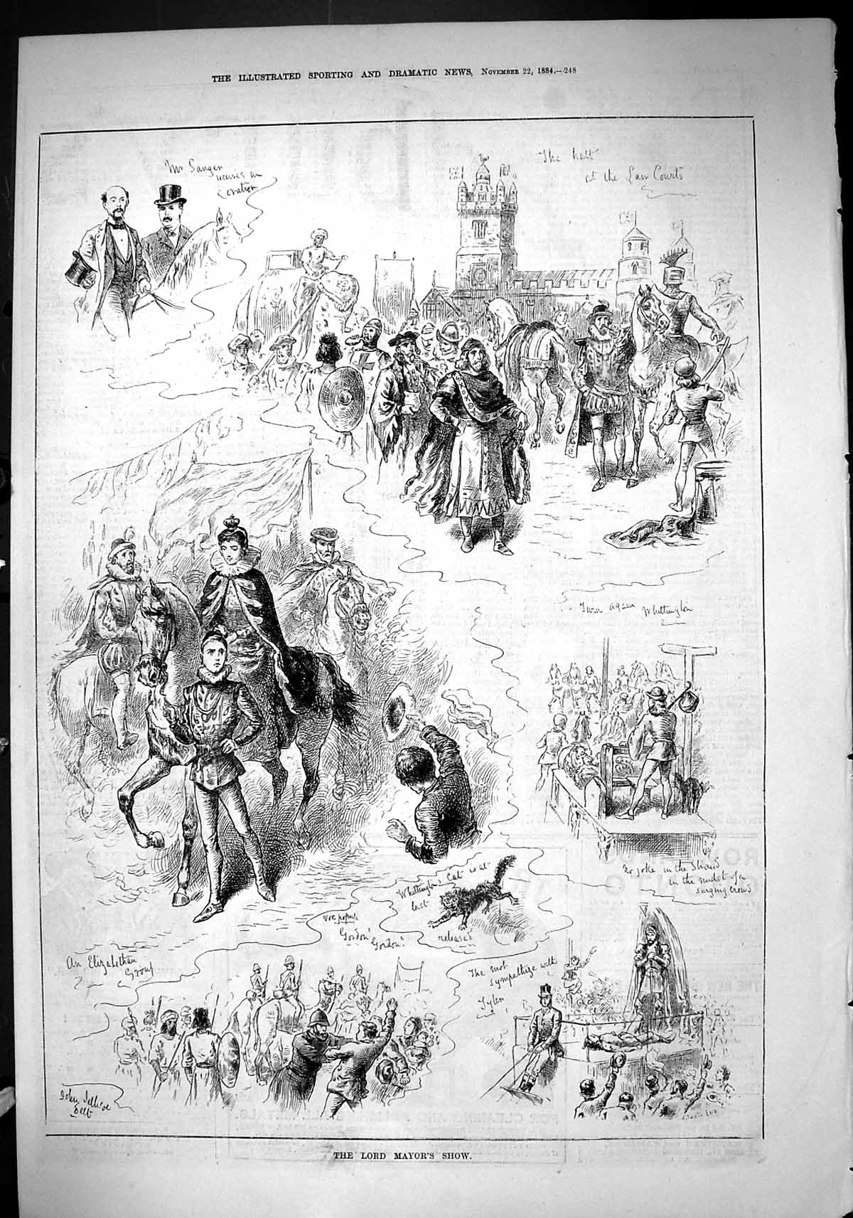Old 1884 Lord Mayors Show Law Courts Elizabethan Group Whittington'S Victorian
