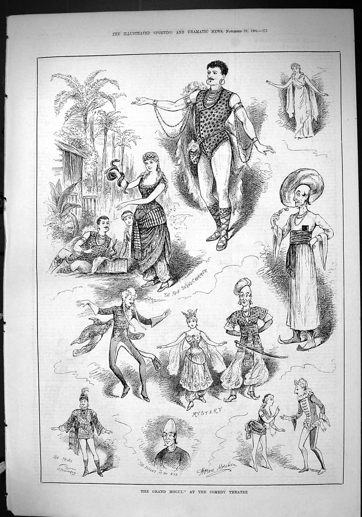 Old 1884 Grand Mogul Comedy Theatre Fair Snake Charmer Prince Actors Victorian