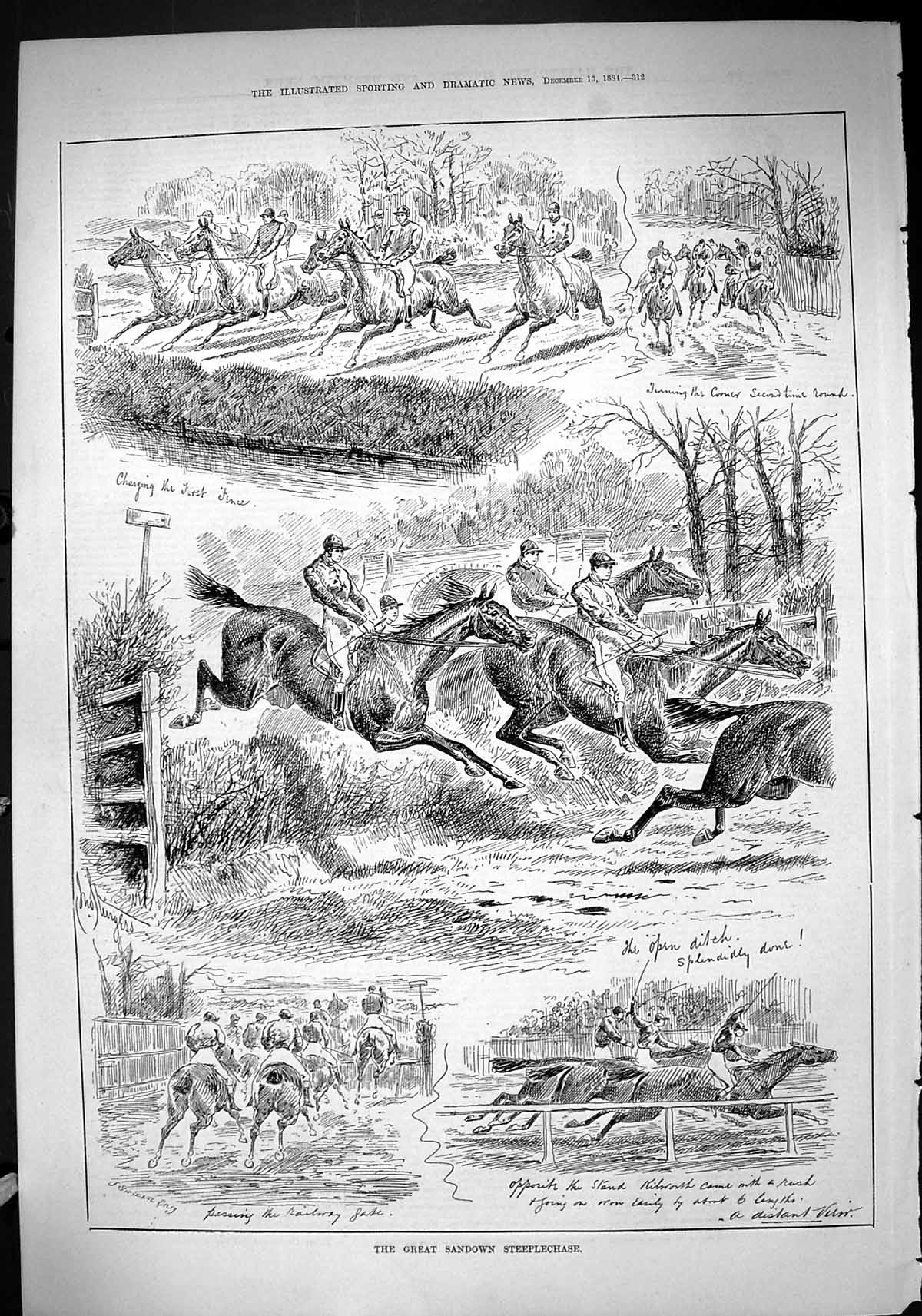 Old 1884 Sandown Steeplechase Horse Jumping Racing Sport Jockeys Swai Victorian