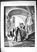 Old Antique Print 1884 He Stoops To Conquer Man Ladies Romance Sculpture 19th