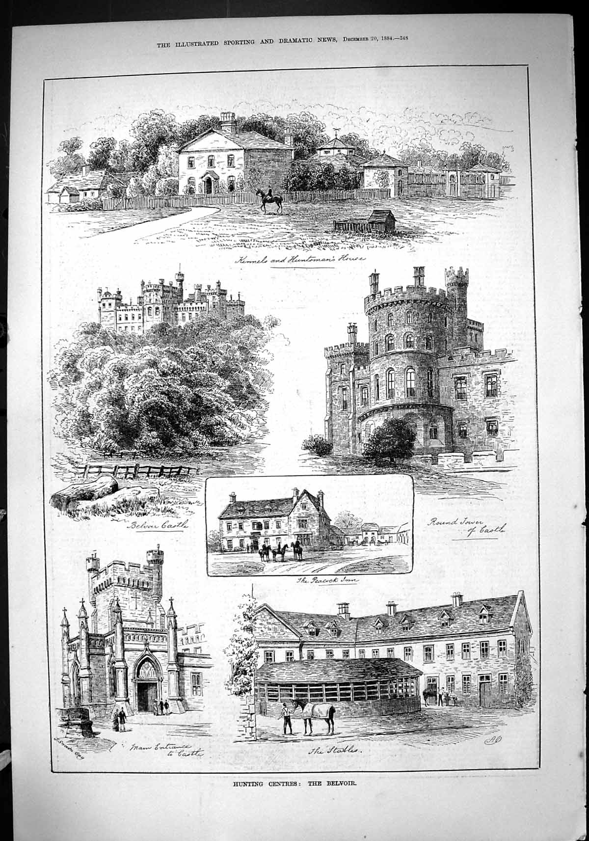 Old 1884 Hunting Belvoir Castle Kennels Huntsman House Round Tower Pe Victorian