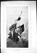 Original Old Antique Print 884 Night Morning Beautiful Angels Flying