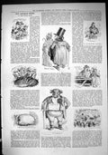 Original Old Antique Print 1884 Captious Critic Cattle Show Theatre Pig Poke