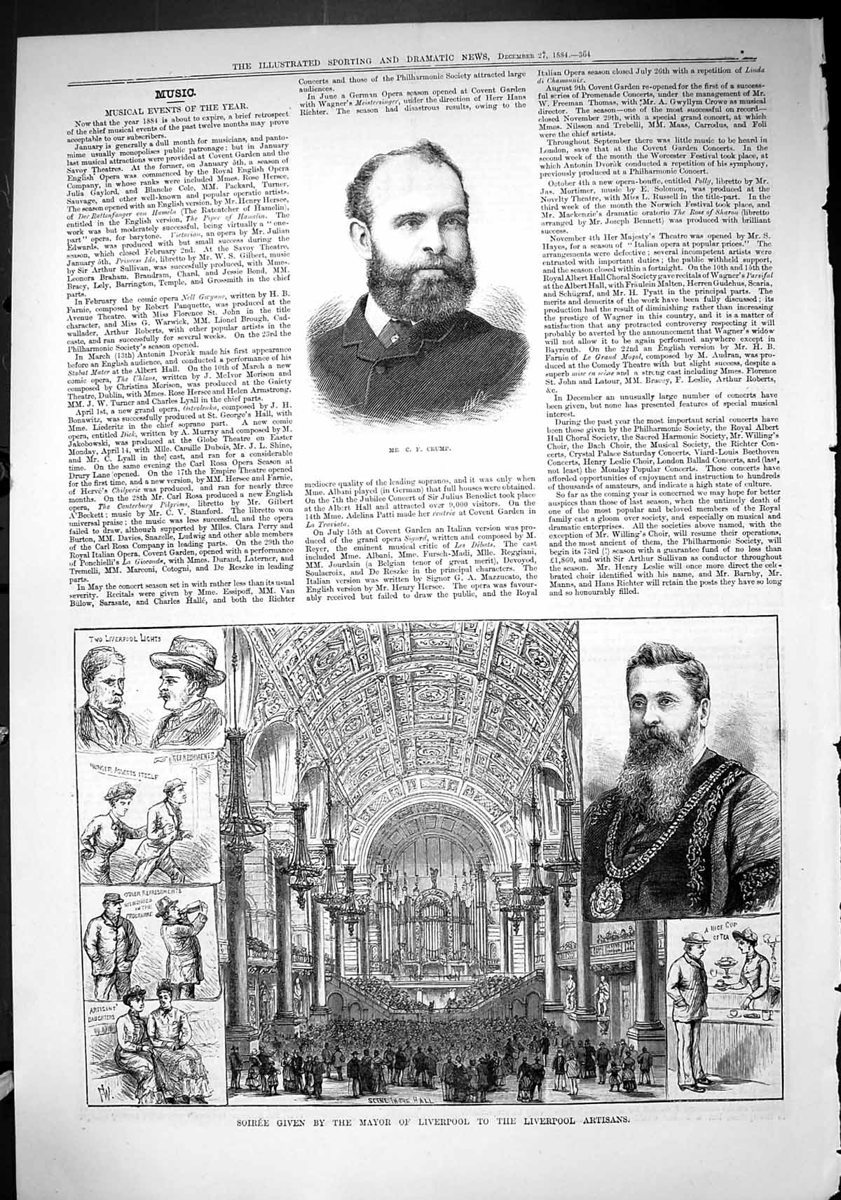 Antique Print 1884 Crump Soiree Mayor Liverpool Artisans Hall Architecture 19th