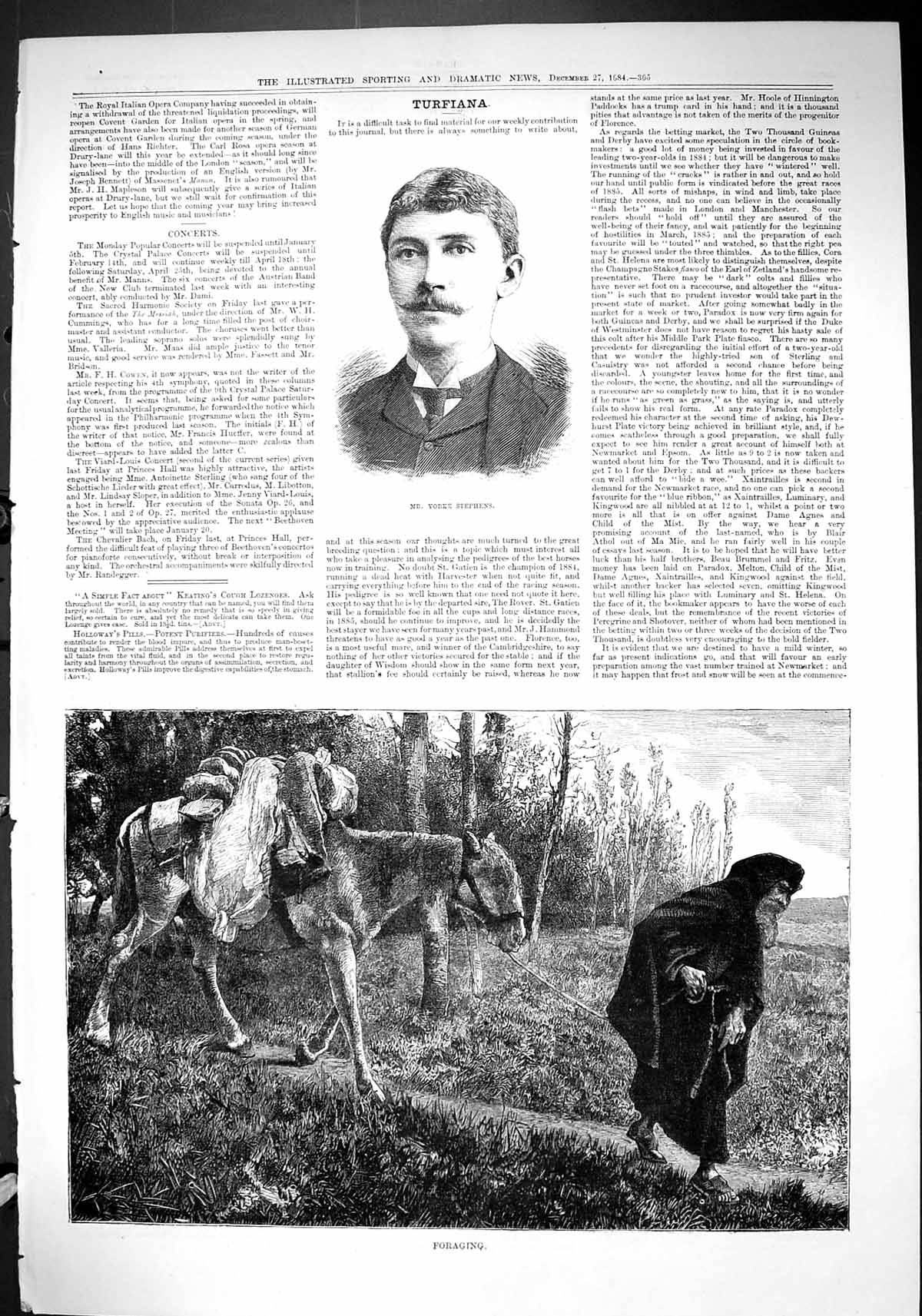 Old Antique Print 1884 Yorke Stephens Foraging Poor Man Horse Travelling 19th
