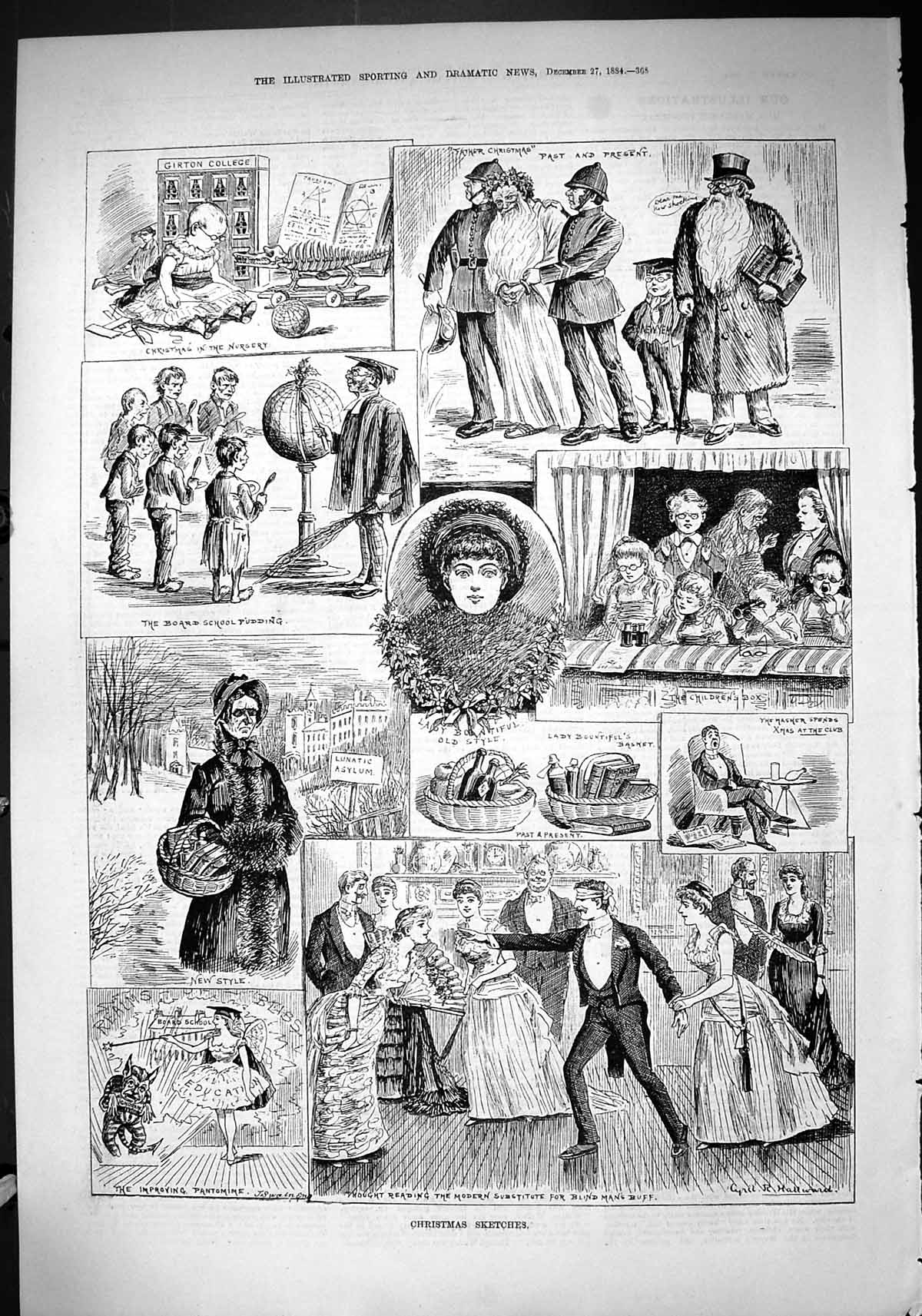 Old 1884 Christmas Board School Pudding Pantomime Policeman Nursery L Victorian