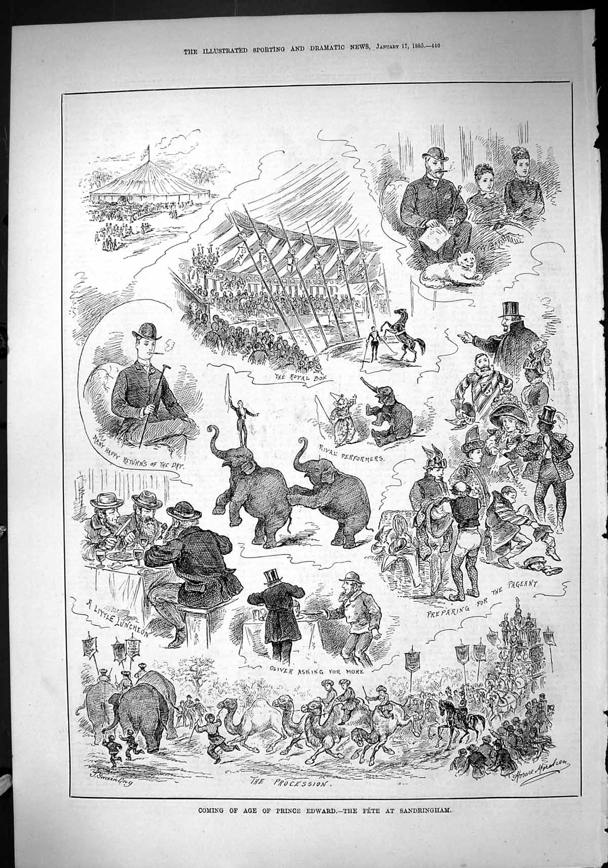 Old 1885 Coming Age Prince Edward Fete Sandringham Elephants Camels P Victorian