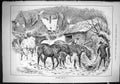 Antique Old Print 1885 Breaking Ice Horses Cattle Frozen River Farm Buildings