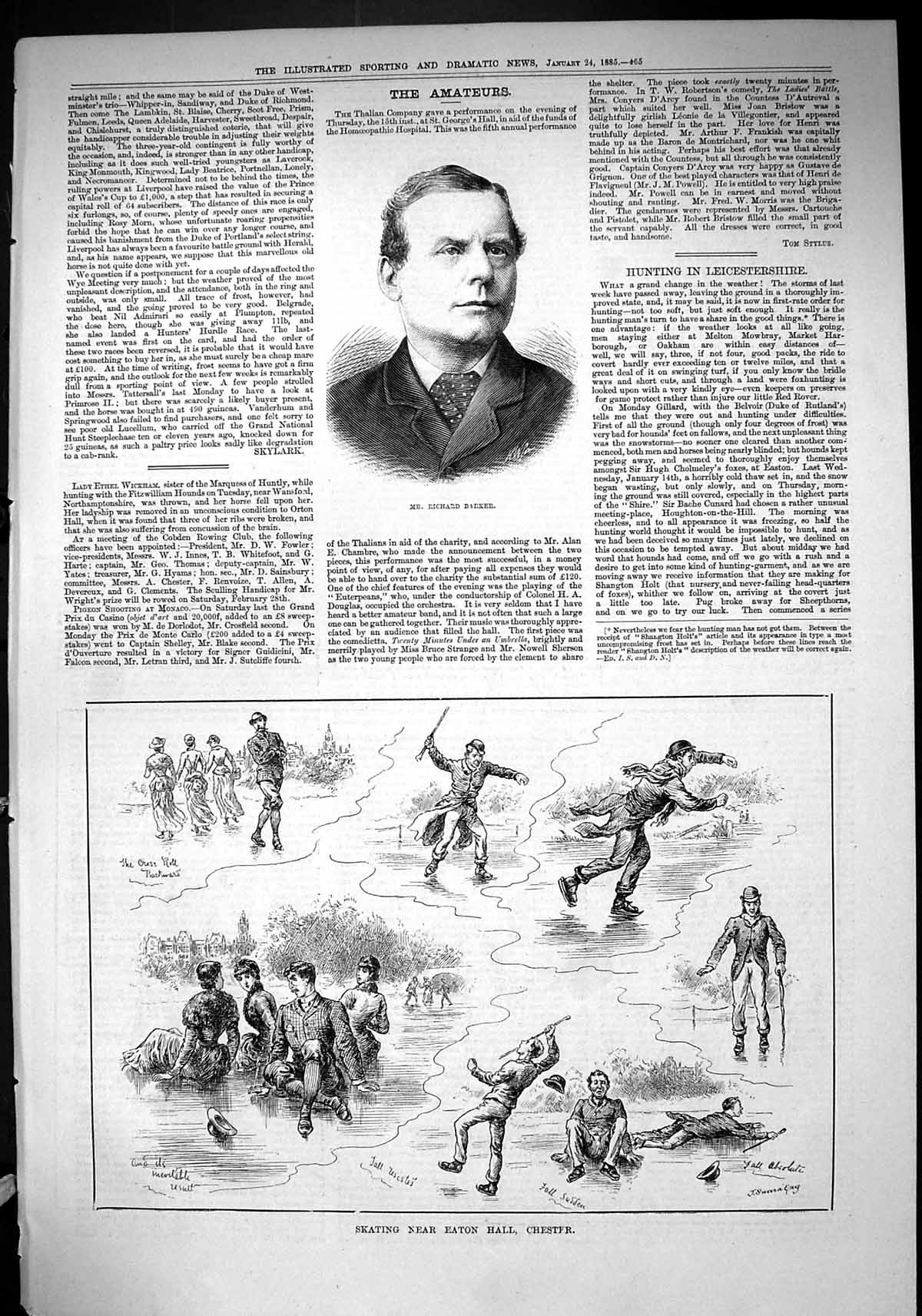 Old Print 1885 Richard Barker Ice Skating Eaton Hall Chester Sport Swain 19th