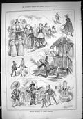 Old Antique Print 1885 Amateur Burlesque Chelsea Barracks Theatre Actors 19th