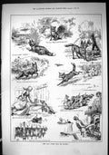 Original Old Antique Print 1885 Fox Cub Hunting Henwife Birds Leadenhall Market