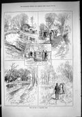 Original Old Antique Print 1885 Fish Culture Delaford Park Dove House Garden