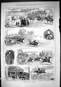 Antique Print 1885 Training Stables NewbWilson Jockey Horses Jumping Sport 19th
