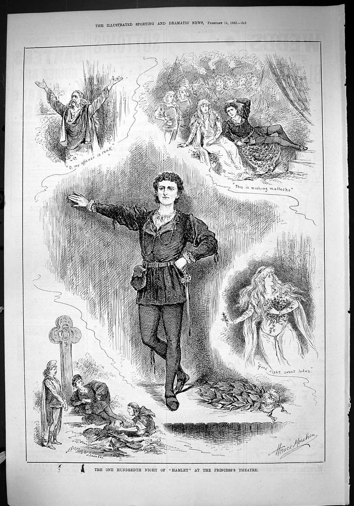 Antique Print 1885 Hundredth Night Hamlet Princess'S Theatre London Actors 19th