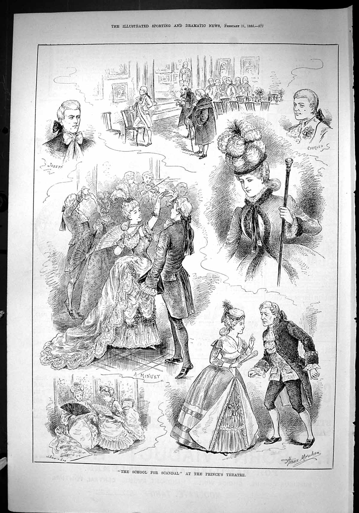 Old 1885 School For Scandal Prince'S Theatre Joseph Charles Minuet Ac Victorian