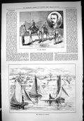 Antique Print 1885 Soudan War Camels Officer Ice Boating Canada Sport Swain