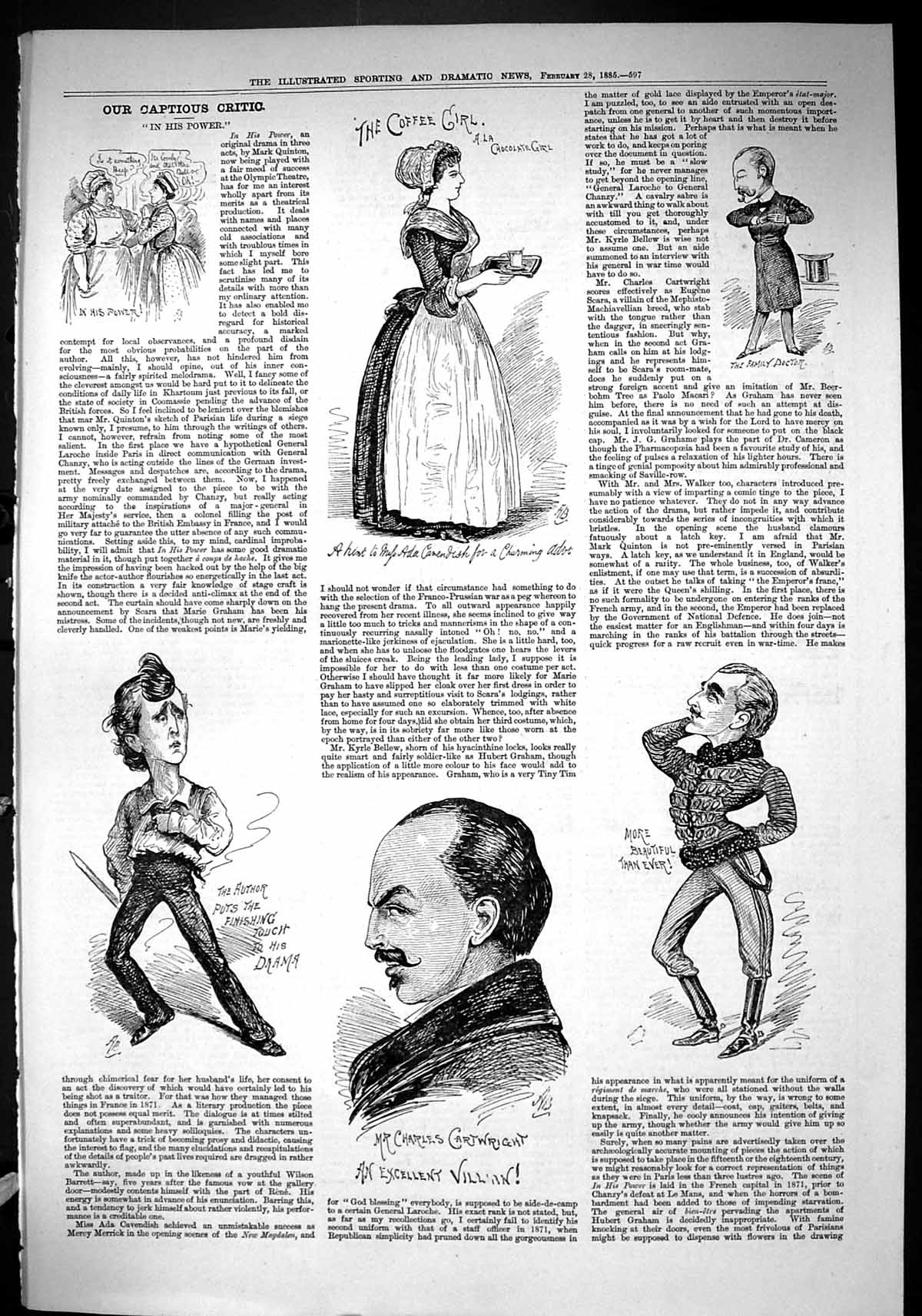 Old 1885 Captious Critic Theatre Power Cartwright Villan Family Docto Victorian