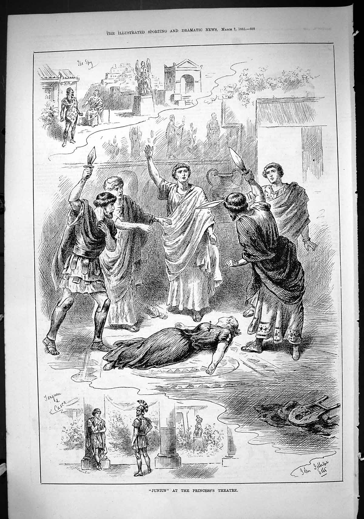 Antique Old Print 1885 Junius Princess'S Theatre London Death Scene Actors 19th