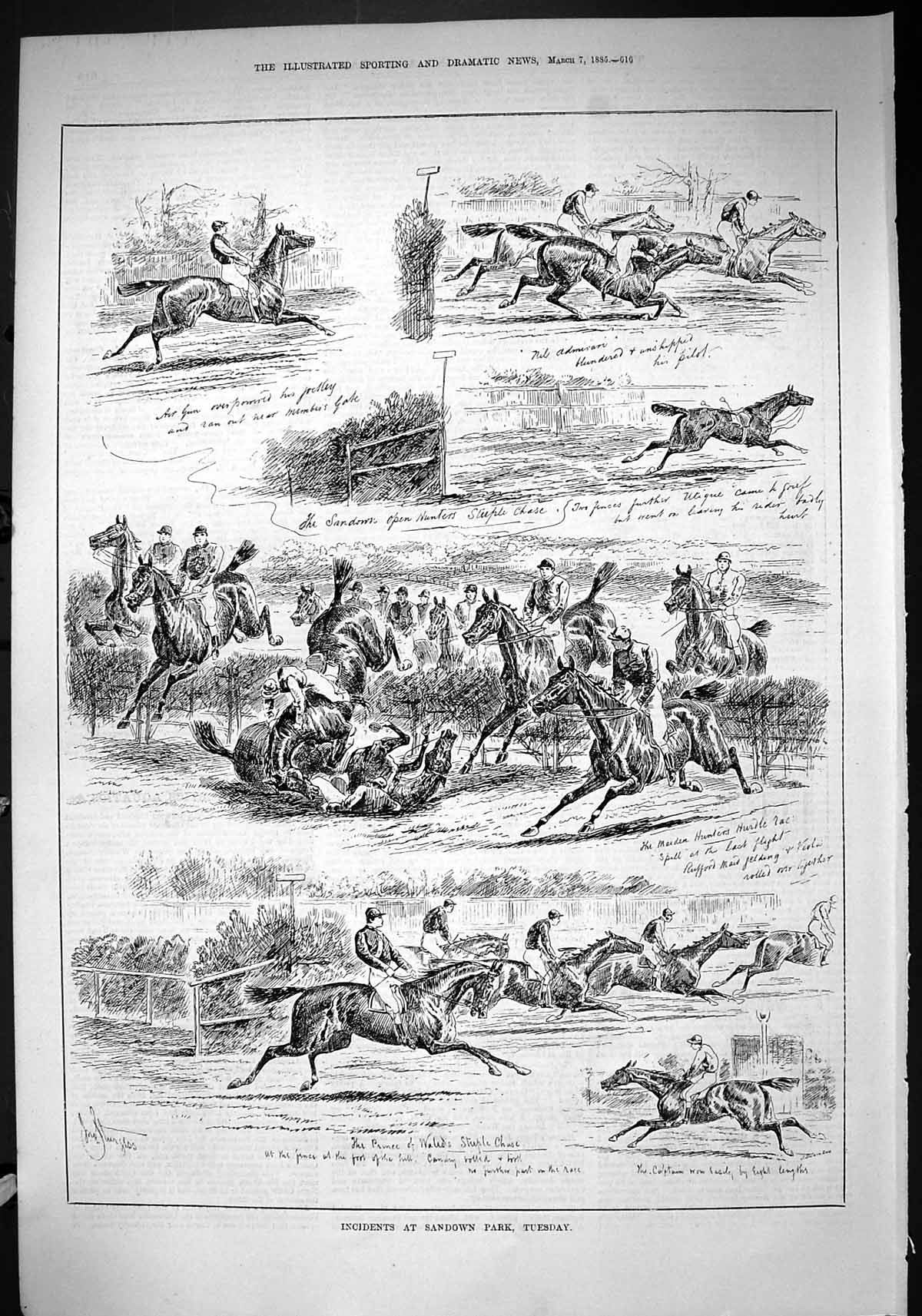 Old 1885 Sandown Park Horse Racing Sport Prince Wales Steeplechase Hu Victorian