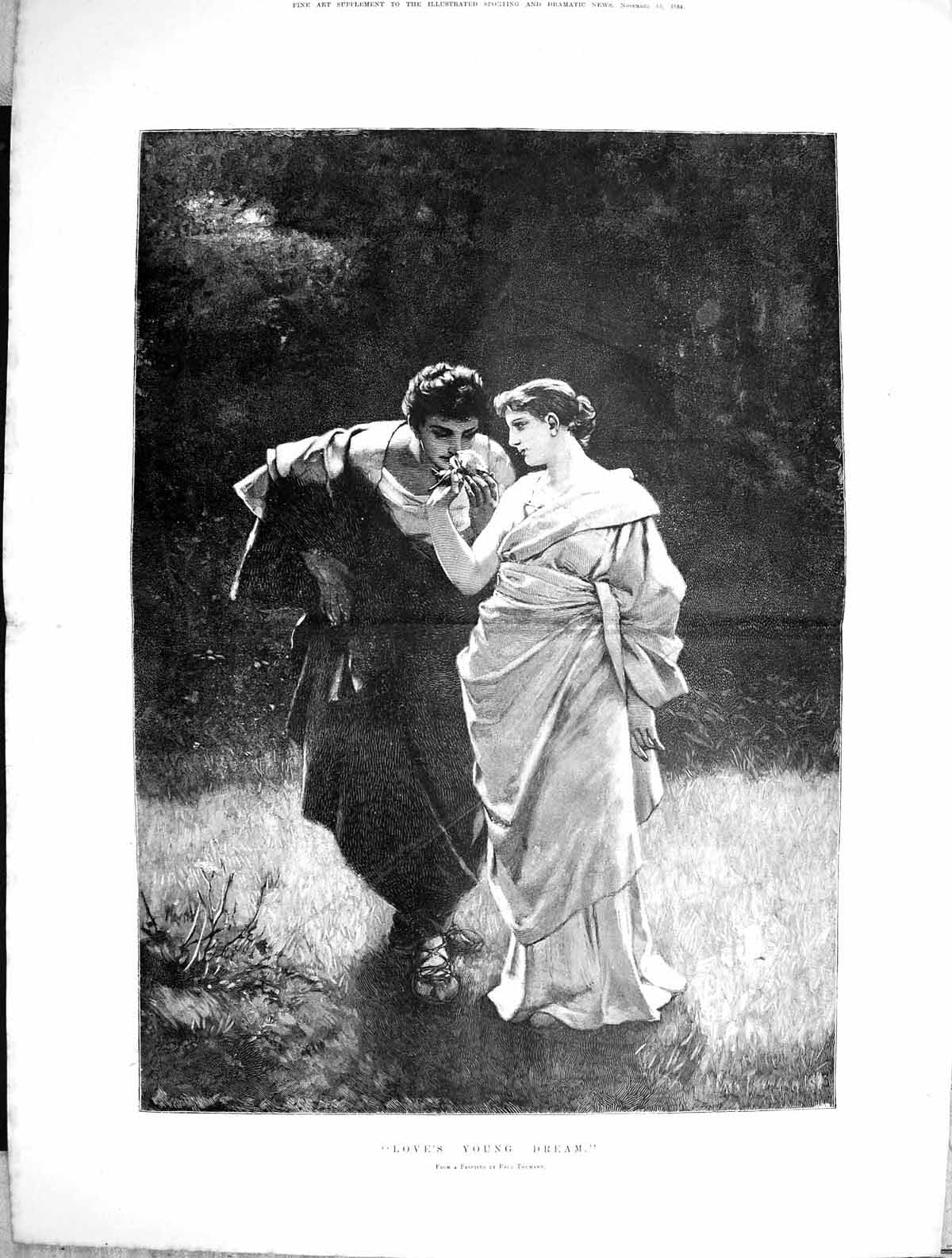 Old 1884 Love'S Young Dream Man Lady Romance Walk Woods Paul ThumannVictorian